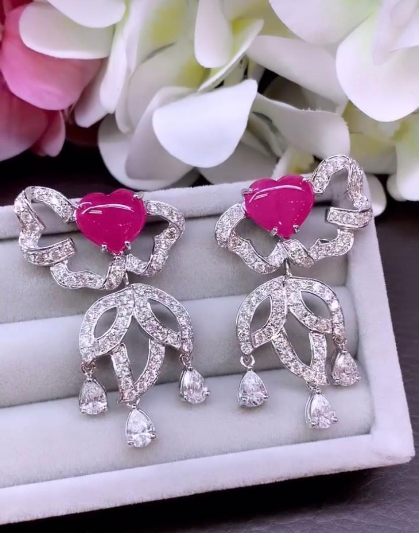 AIG Certified 8.70 Cts Burma Rubies  5.80 Cts Diamonds 18k Gold Earrings For Sale 2