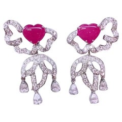 AIG Certified 8.70 Cts Burma Rubies  5.80 Cts Diamonds 18k Gold Earrings