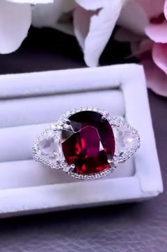 AIG Certified 8.00 Cts Rubellite Tourmaline  2.90 Cts Diamonds 18k Gold Ring