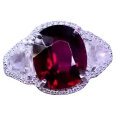 AIG Certified 8.70 Cts Rubellite Tourmaline  2.90 Cts Diamonds 18k Gold Ring