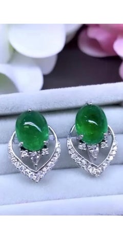 Contemporary 18K Gold Earrings with 8.00 Zambian Emeralds & Diamonds