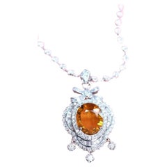 AIG Certified 8.90 Carats Thai Sapphire 4.40 Ct Diamonds 18K Gold Pendant