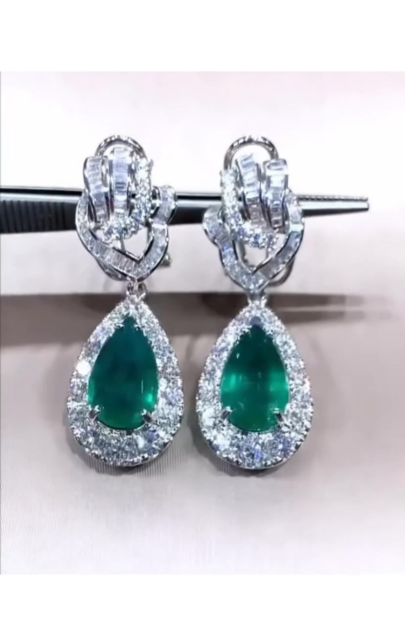 Women's AIG Certified 8.90 Carats Zambian Emeralds  5.00 Ct Diamonds 18K Gold Earrings  For Sale