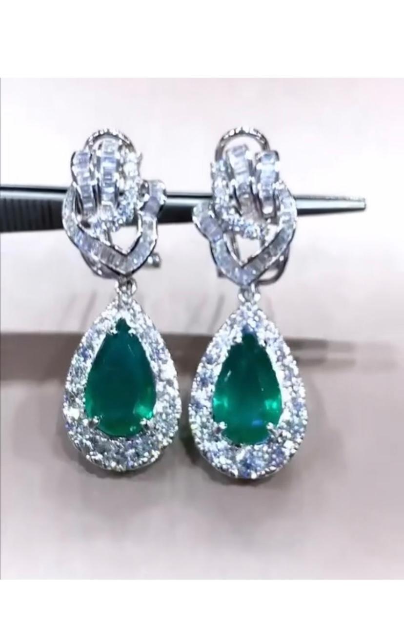 AIG Certified 8.90 Carats Zambian Emeralds  5.00 Ct Diamonds 18K Gold Earrings  For Sale 1
