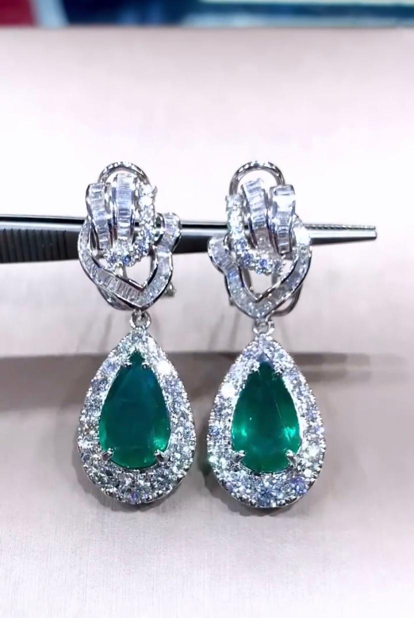 AIG Certified 8.90 Carats Zambian Emeralds  5.00 Ct Diamonds 18K Gold Earrings  For Sale 4
