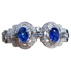 AIG Certified 9.00 Carats Ceylon Sapphires 5.00 Ct Diamonds 18K Gold Bracelet