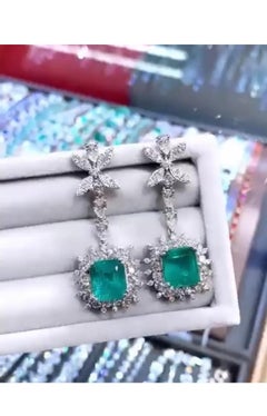 18k Gold Chandelier Earrings with Zambian Emeralds & Diamonds