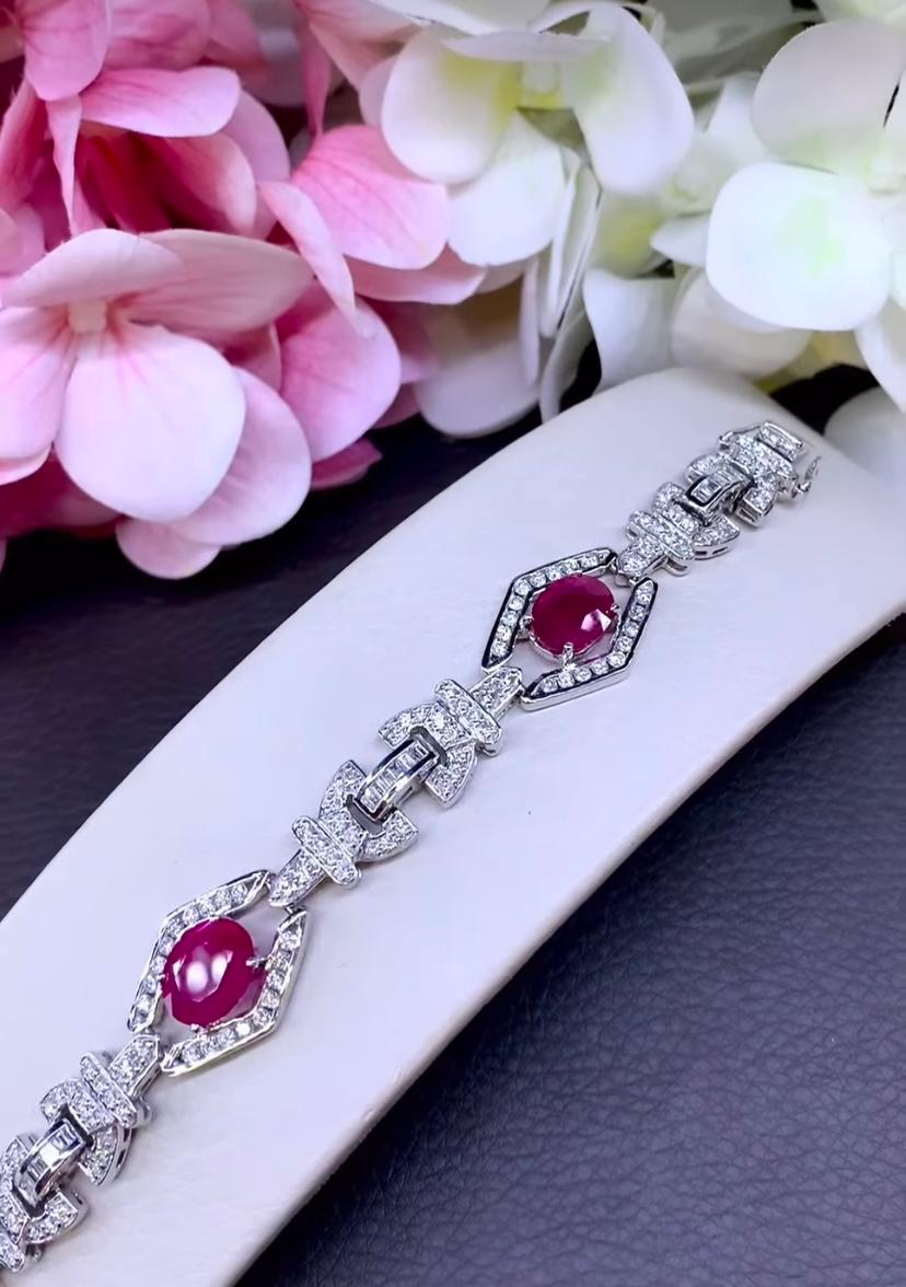 AIG Certified 9.00 Ct Burmese Rubies 3.70 Ct Diamonds 18k Gold Bracelet For Sale 1