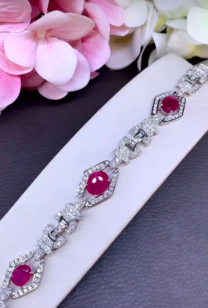 AIG Certified 9.00 Ct Burmese Rubies 3.70 Ct Diamonds 18k Gold Bracelet For Sale 2