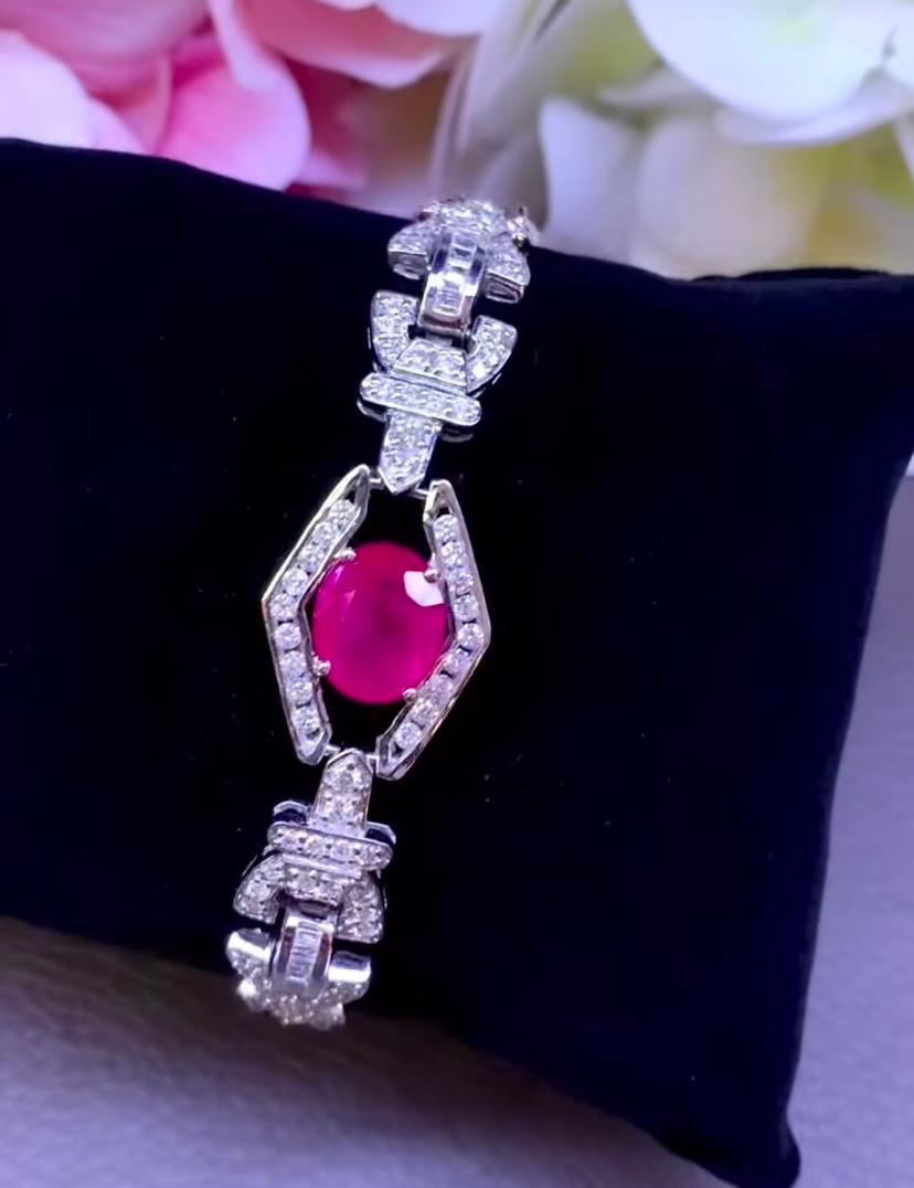 AIG Certified 9.00 Ct Burmese Rubies 3.70 Ct Diamonds 18k Gold Bracelet For Sale 3