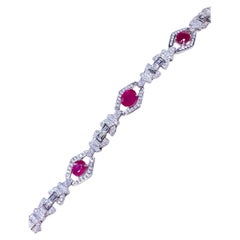 AIG Certified 9.00 Ct Burmese Rubies 3.70 Ct Diamonds 18k Gold Bracelet