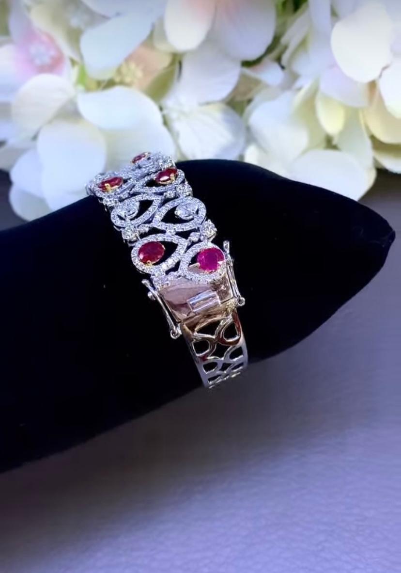 Bracelet en or 18 carats certifié AIG 9,00 carats diamants 8,00 carats rubis de Birmanie Neuf - En vente à Massafra, IT