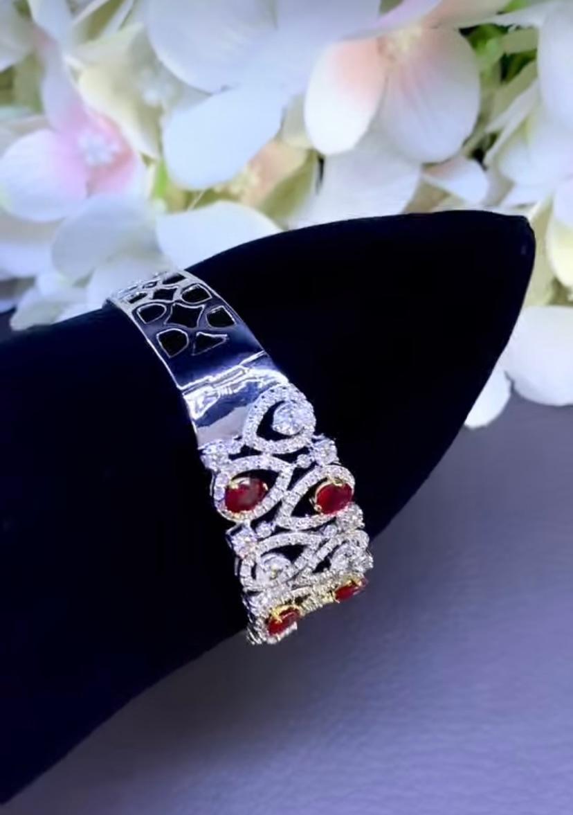 Bracelet en or 18 carats certifié AIG 9,00 carats diamants 8,00 carats rubis de Birmanie Pour femmes en vente