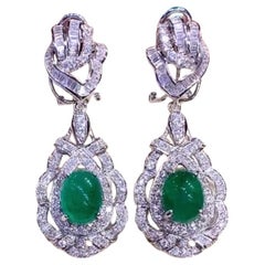 AIG Certified 9.00 Ct Zambian Emeralds 4.00 Ct Diamonds 18K Gold Earrings
