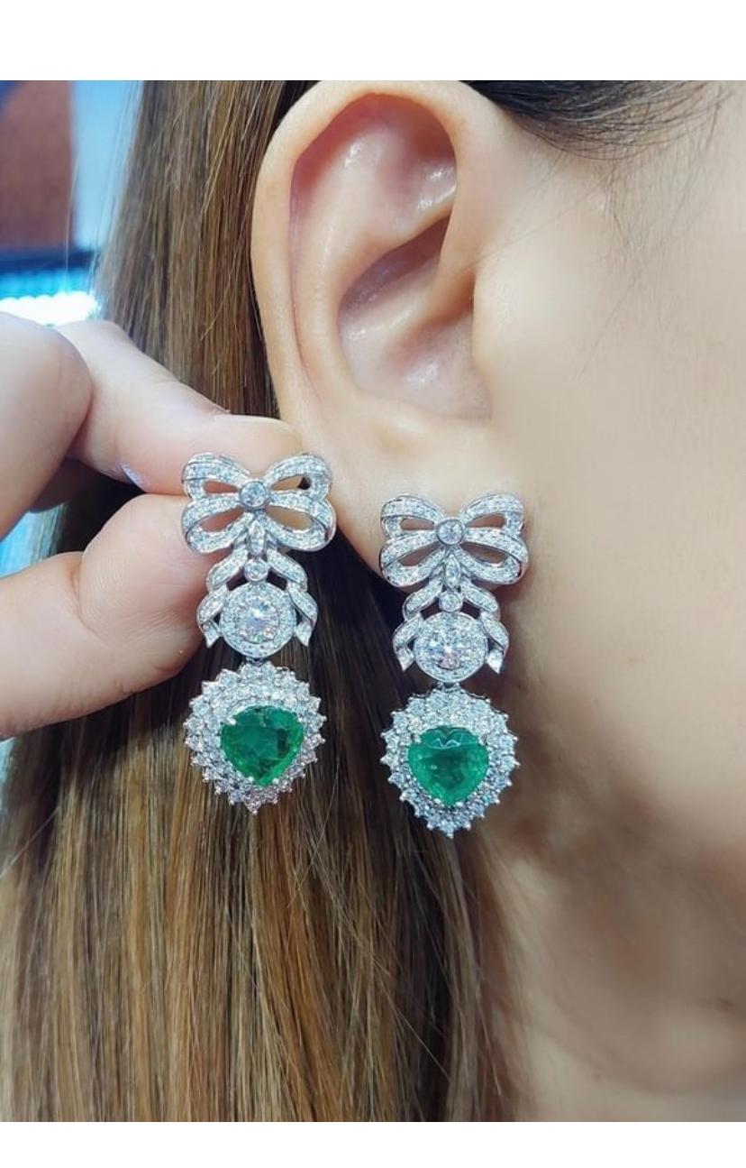 AIG Certified 9.00 Cts Zambian Emeralds  4.80 Cts Diamonds 18K Gold Earrings For Sale 4