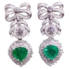 AIG Certified 9.00 Cts Zambian Emeralds  4.80 Cts Diamonds 18K Gold Earrings