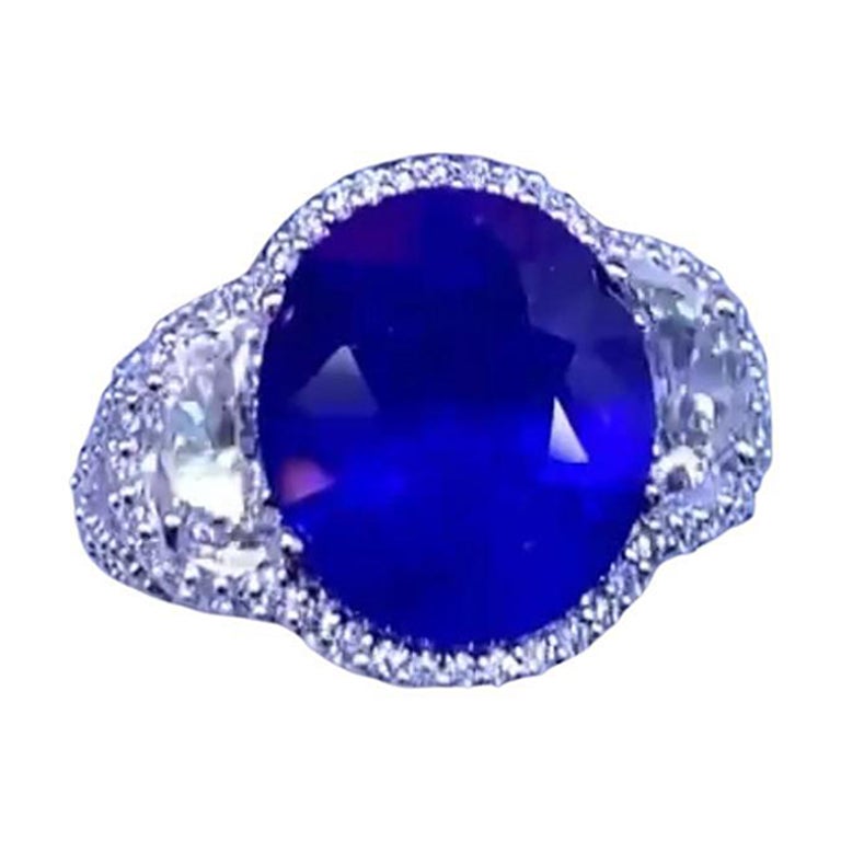 AIG Certified 9.03 Carats Ceylon Sapphire Diamonds 18K Gold Ring 
