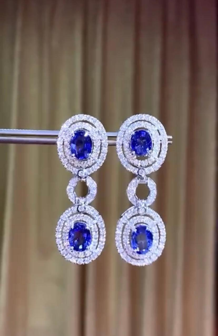 Women's AIG Certified 9.26 Carats Ceylon Sapphires  2.82 Ct Diamonds 18K Gold Earrings  For Sale