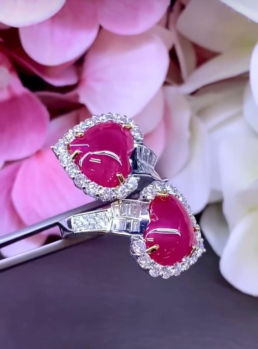 AIG Certified 9.30 Carats Burma Rubies 2.40 Ct Diamonds 18K Gold Ring In New Condition For Sale In Massafra, IT