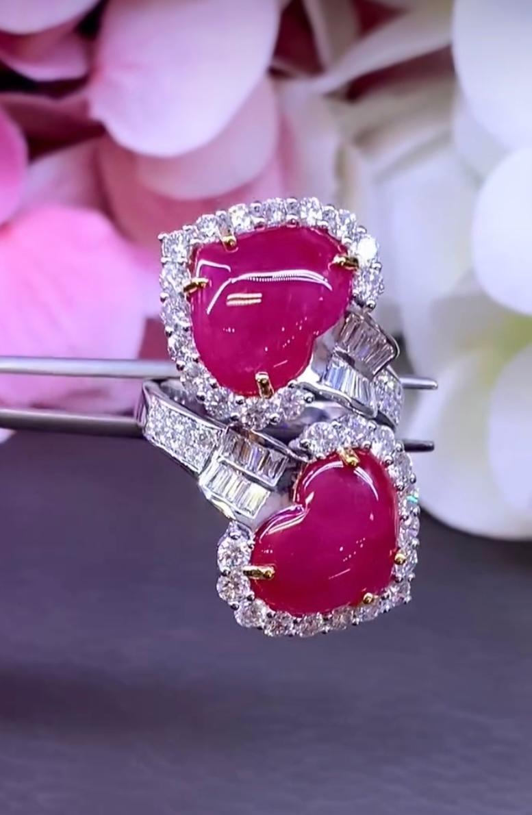 Women's AIG Certified 9.30 Carats Burma Rubies 2.40 Ct Diamonds 18K Gold Ring For Sale