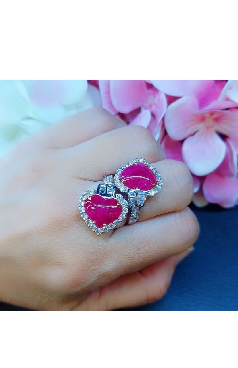 AIG Certified 9.30 Carats Burma Rubies 2.40 Ct Diamonds 18K Gold Ring For Sale 1