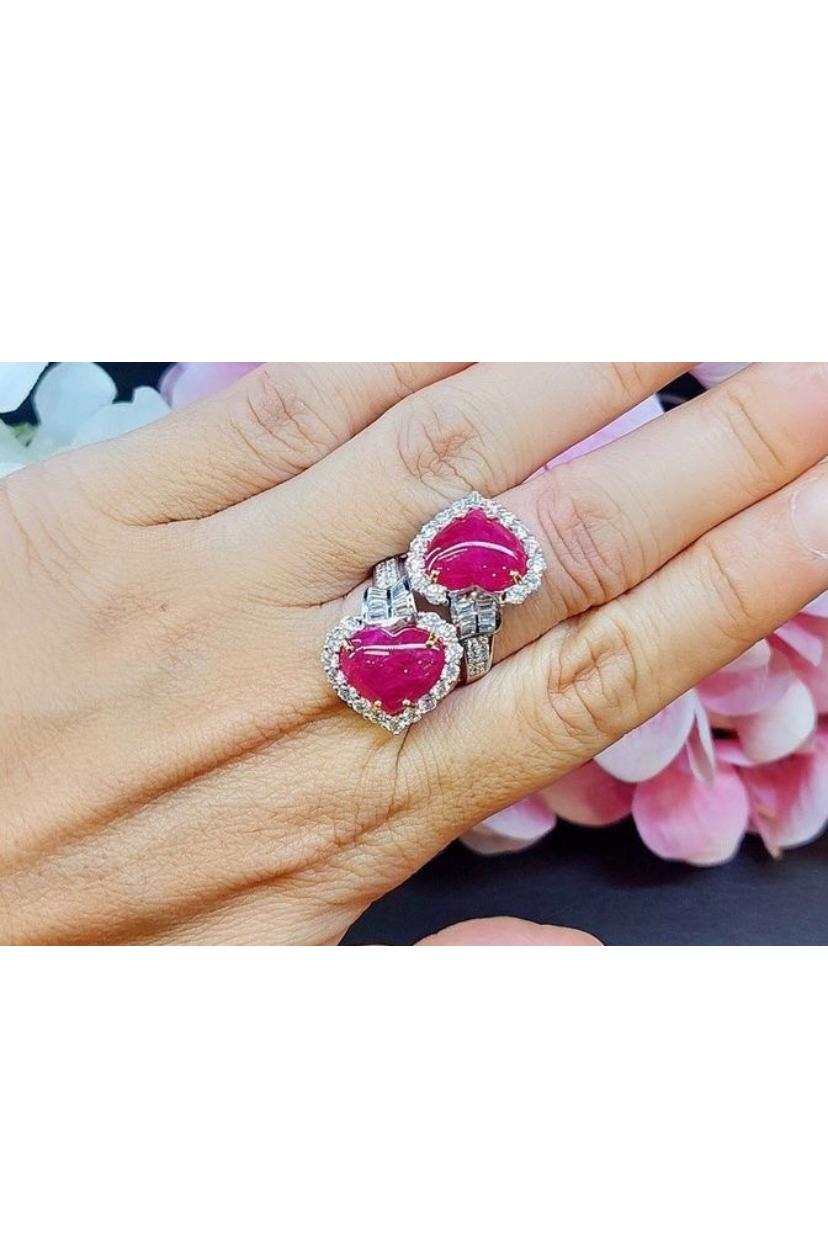 AIG Certified 9.30 Carats Burma Rubies 2.40 Ct Diamonds 18K Gold Ring For Sale 2
