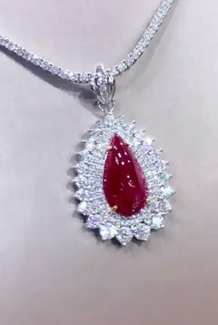 Certified 9.50 Carat Ruby 2.70 Ct Diamonds 18k Gold Pendant