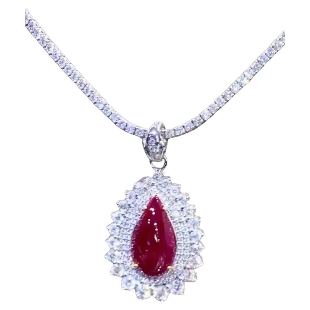 AIG Certified 9.50 Carat Burma Ruby  2.70 Ct Diamonds 18k Gold Pendant  For Sale