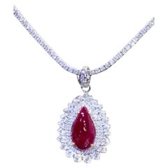 AIG Certified 9.50 Carat Burma Ruby  2.70 Ct Diamonds 18k Gold Pendant 