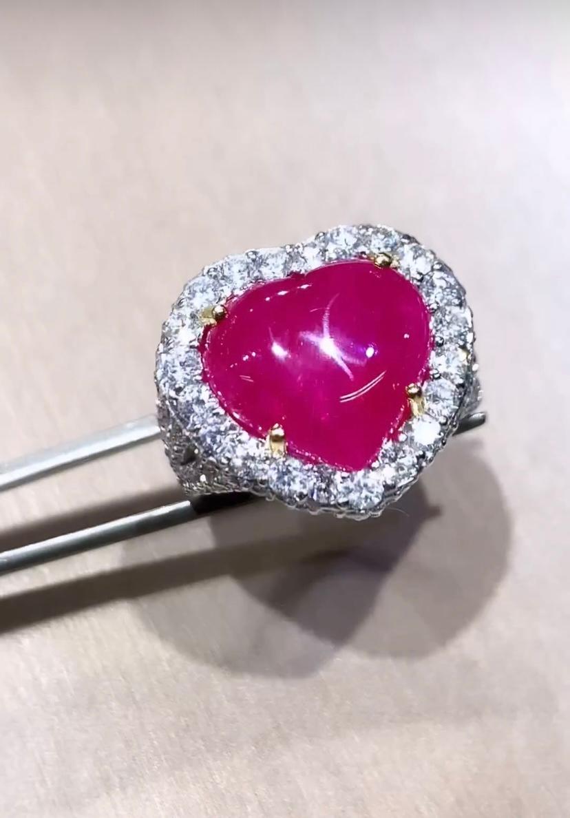 AIG Certified 9.50 Carats Natural Burma Ruby 3.40 Ct Diamonds 18K Gold Ring  For Sale 5