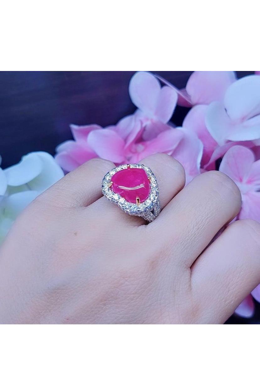 AIG Certified 9.50 Carats Natural Burma Ruby 3.40 Ct Diamonds 18K Gold Ring For Sale 6