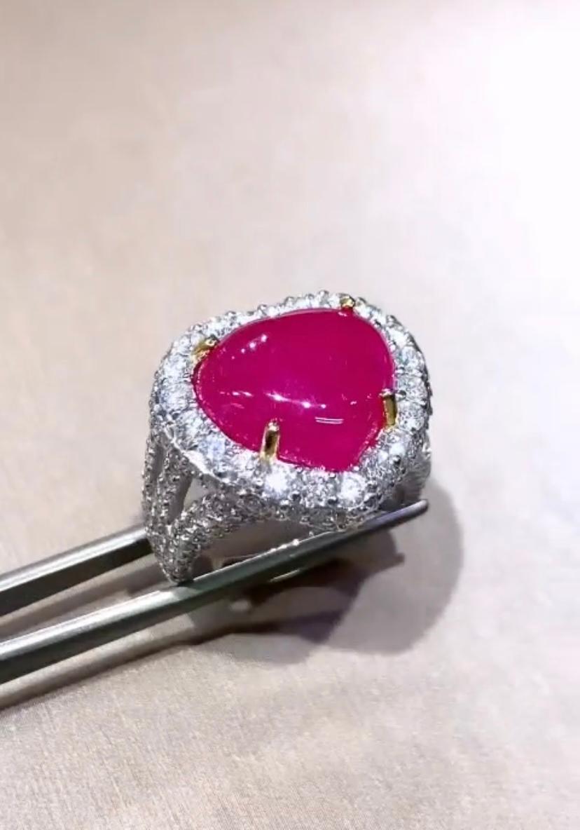 AIG Certified 9.50 Carats Natural Burma Ruby 3.40 Ct Diamonds 18K Gold Ring In New Condition For Sale In Massafra, IT