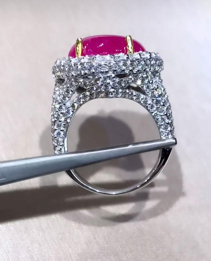 AIG Certified 9.50 Carats Natural Burma Ruby 3.40 Ct Diamonds 18K Gold Ring  For Sale 3