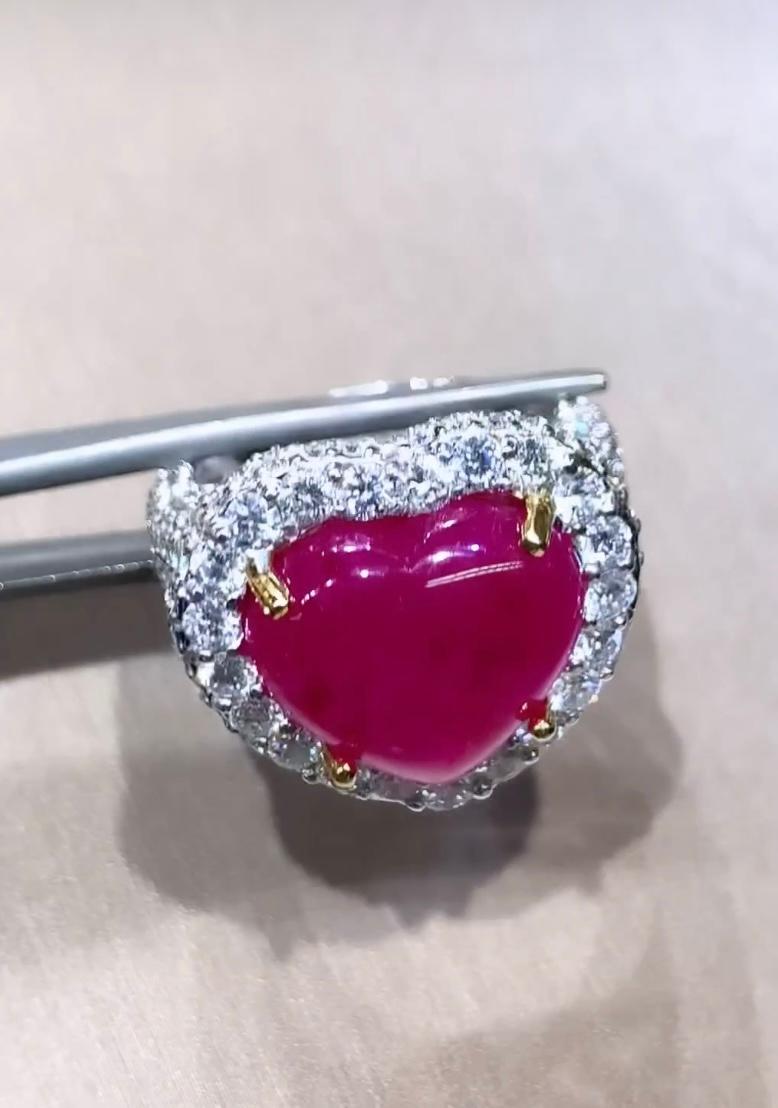 AIG Certified 9.50 Carats Natural Burma Ruby 3.40 Ct Diamonds 18K Gold Ring  For Sale 4