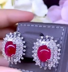AIG Certified 9.50 Ct Burma Rubies 3.40 Ct Diamonds 18K Gold Earrings