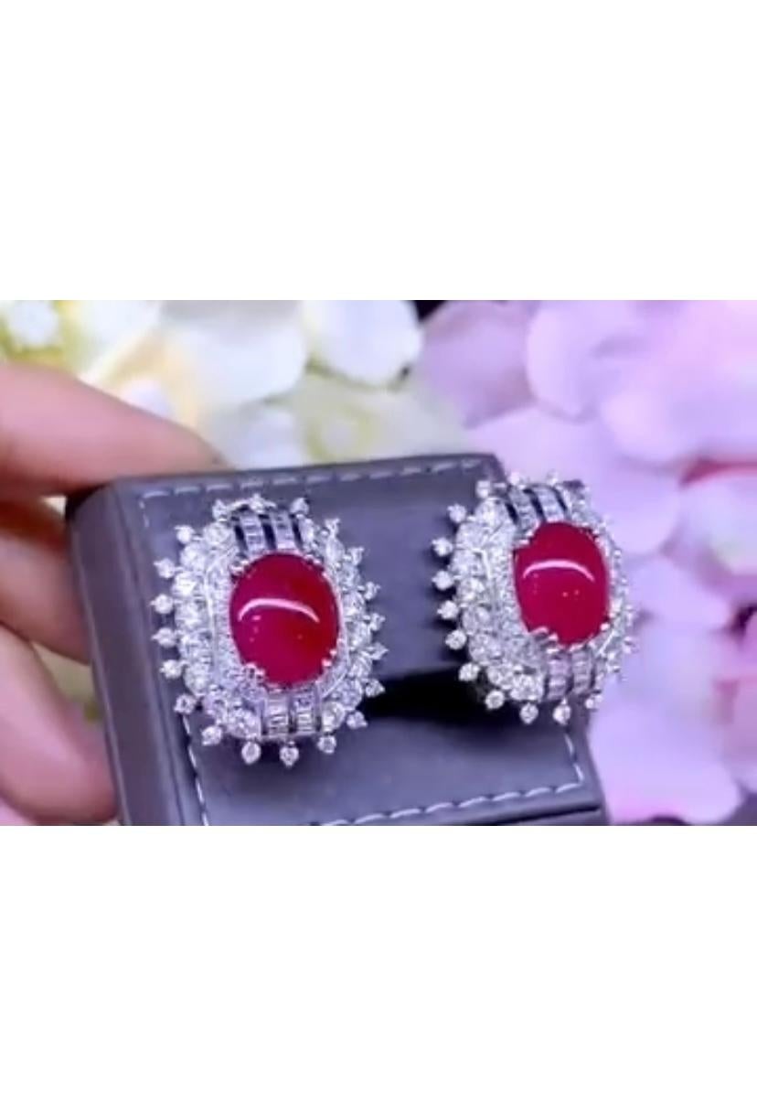 Women's AIG Certified 9.50 Ct Burma Rubies 3.40 Ct Diamonds 18K Gold Earrings For Sale