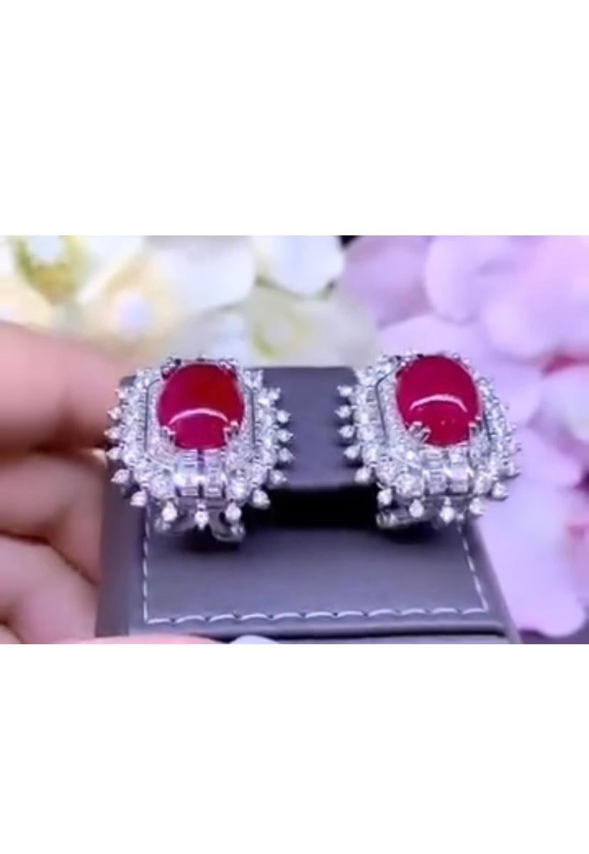 AIG Certified 9.50 Ct Burma Rubies 3.40 Ct Diamonds 18K Gold Earrings For Sale 1