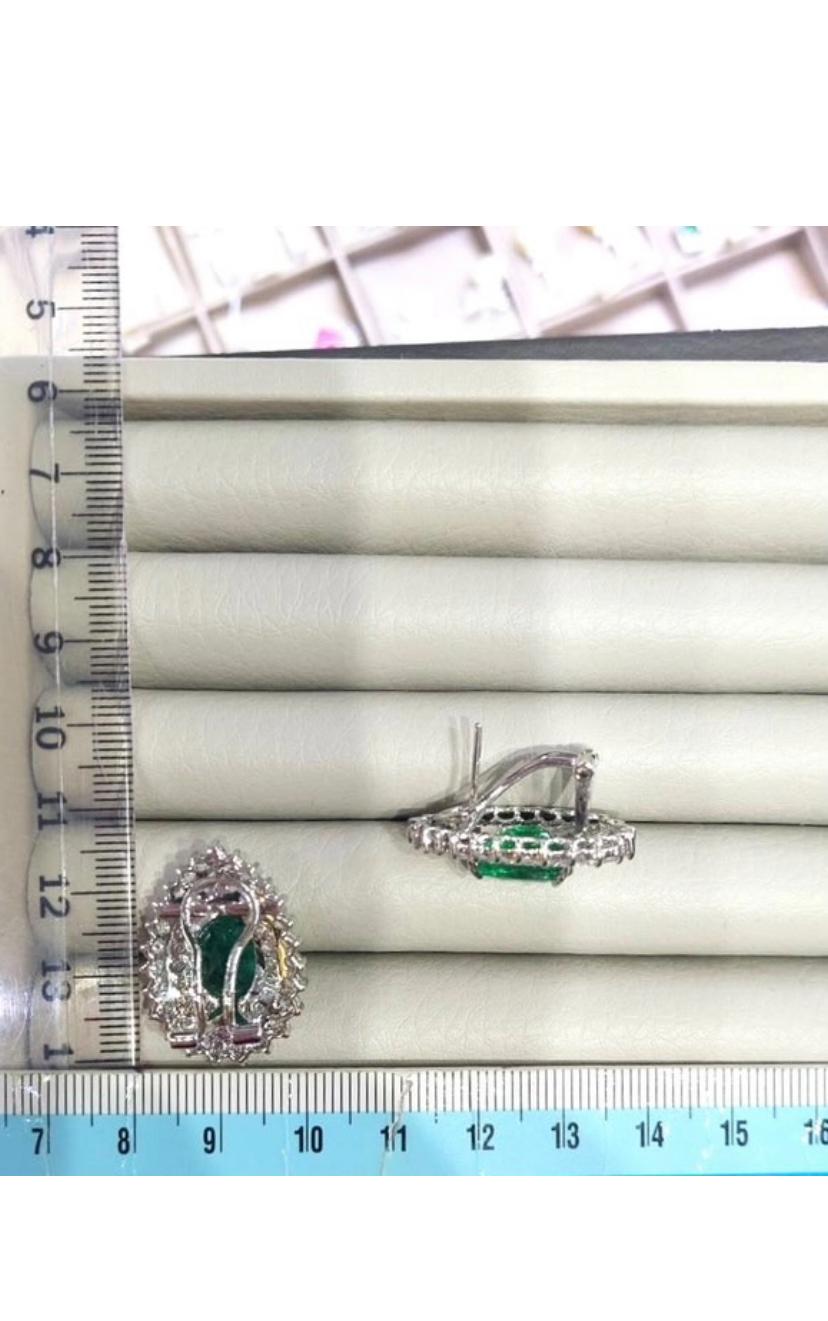 Women's AIG Certified 9.50 Ct Zambian Emeralds 3.80 Ct Diamonds 18K Gold Earrings For Sale