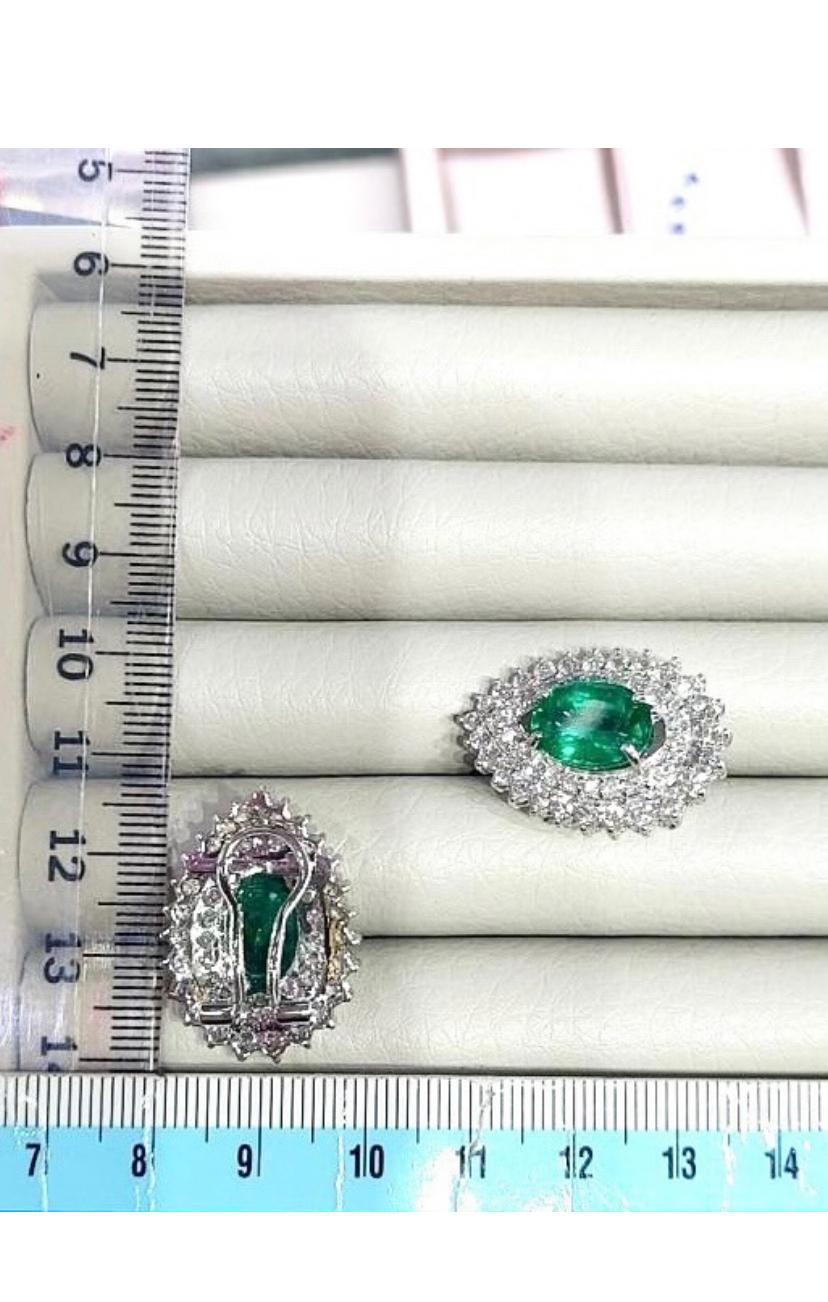 AIG Certified 9.50 Ct Zambian Emeralds 3.80 Ct Diamonds 18K Gold Earrings For Sale 1