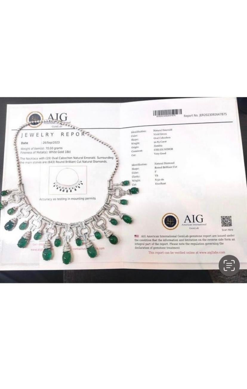 AIG Certified 118.61 Carats Zambian Emeralds  10.48 Ct Diamonds 18K Gold Parure  For Sale 7