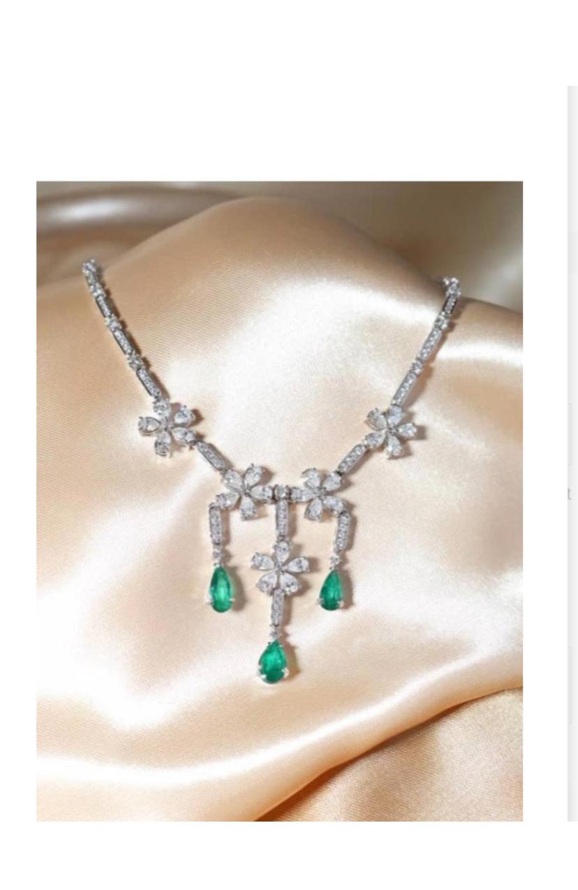 Collana in oro 18K con diamanti certificati AIG da 9,70 carati e smeraldi dello Zambia da 3,70 carati in vendita 6