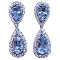 AIG Certified 9.80 Carats Aquamarine 1.90 Ct Diamonds 18k Gold Earrings