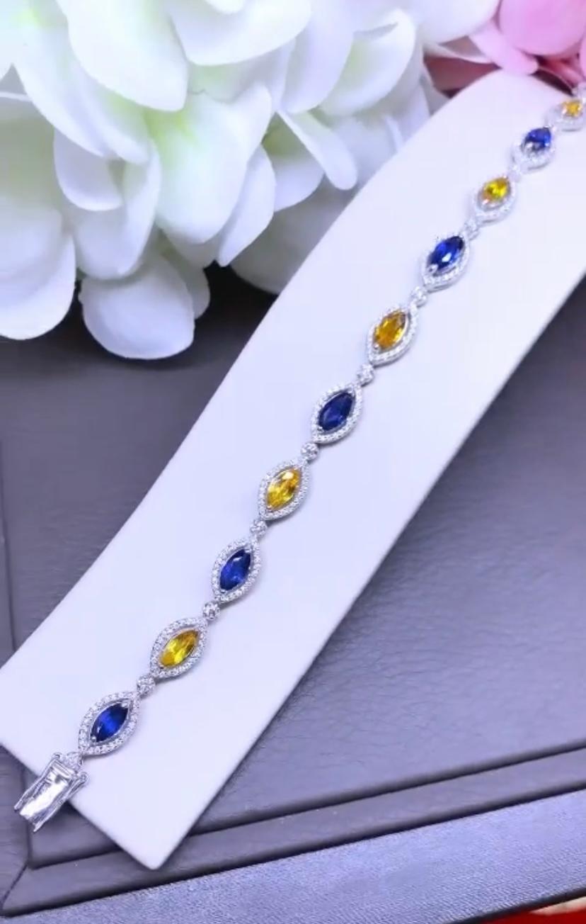 Mixed Cut AIG Certified 9.80 Ct Sapphires  1.80 Ct Diamonds 18K Gold Bracelet  For Sale