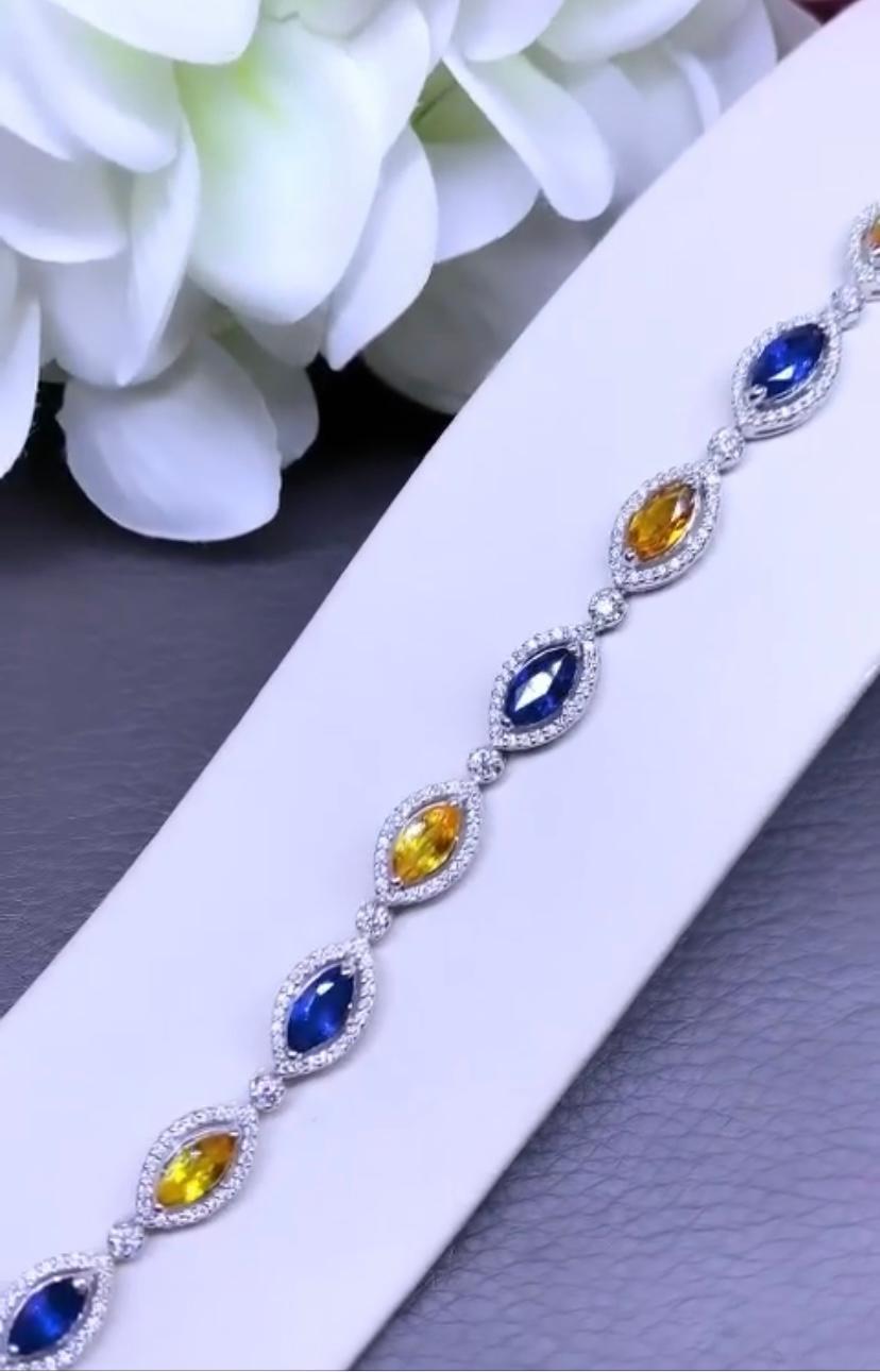 AIG Certified 9.80 Ct Sapphires  1.80 Ct Diamonds 18K Gold Bracelet  In New Condition For Sale In Massafra, IT