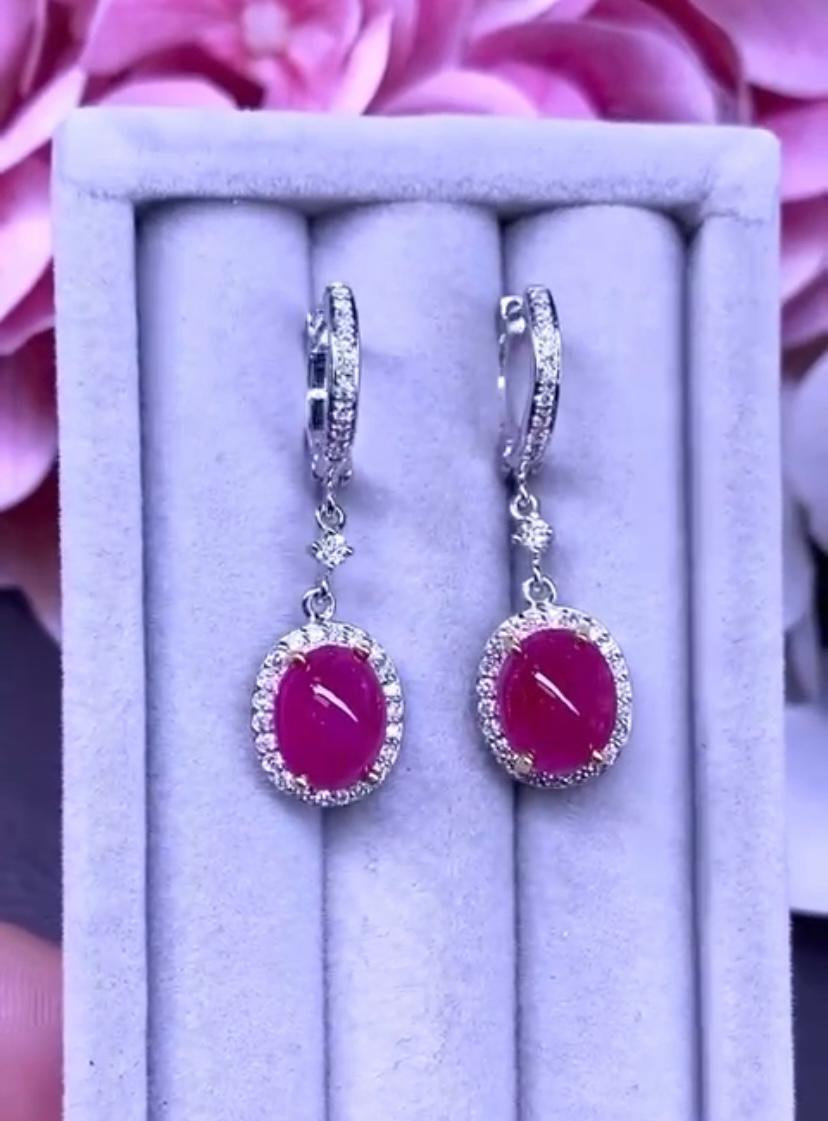 AIG Certified 9.90 Carats Burma Rubies Diamonds 18K Gold Earrings  In New Condition For Sale In Massafra, IT