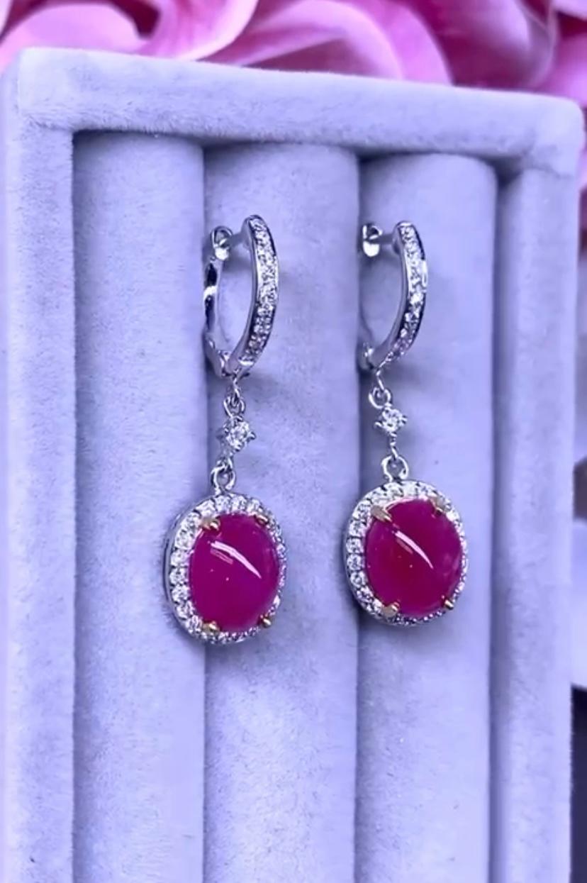 Women's or Men's AIG Certified 9.90 Carats Burma Rubies Diamonds 18K Gold Earrings  For Sale