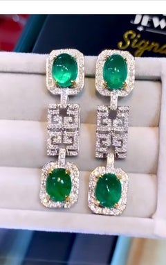 AIG Certified 9.90 Carats Zambian Emeralds  1.30 Ct Diamonds 18K Gold Earrings