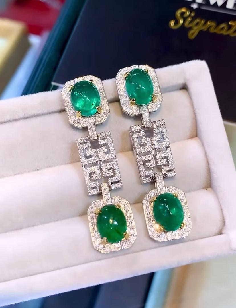 AIG Certified 9.92 Carats Zambian Emeralds  1.32 Ct Diamonds 18K Gold Earrings  In New Condition For Sale In Massafra, IT