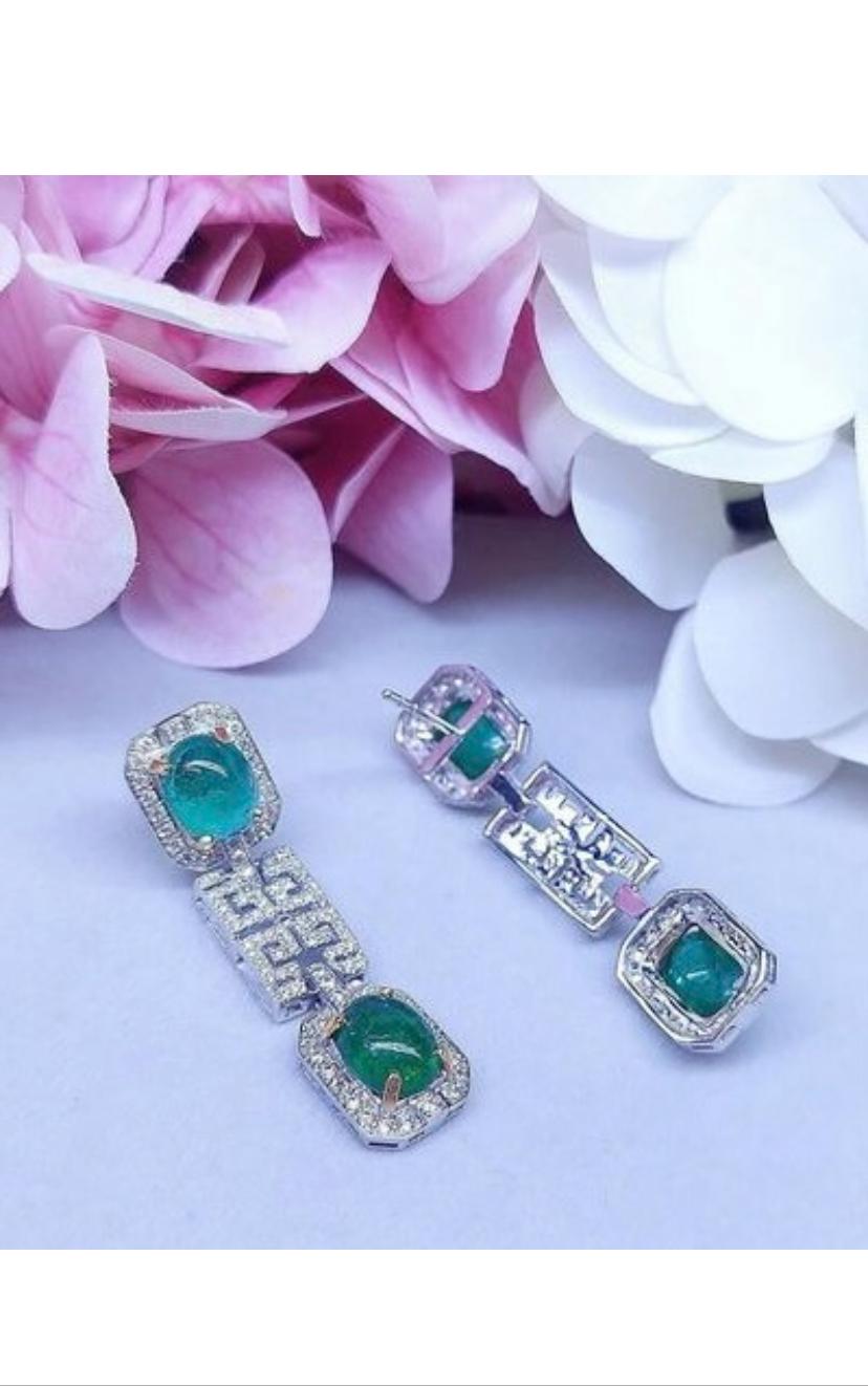 AIG Certified 9.92 Carats Zambian Emeralds  1.32 Ct Diamonds 18K Gold Earrings  For Sale 1