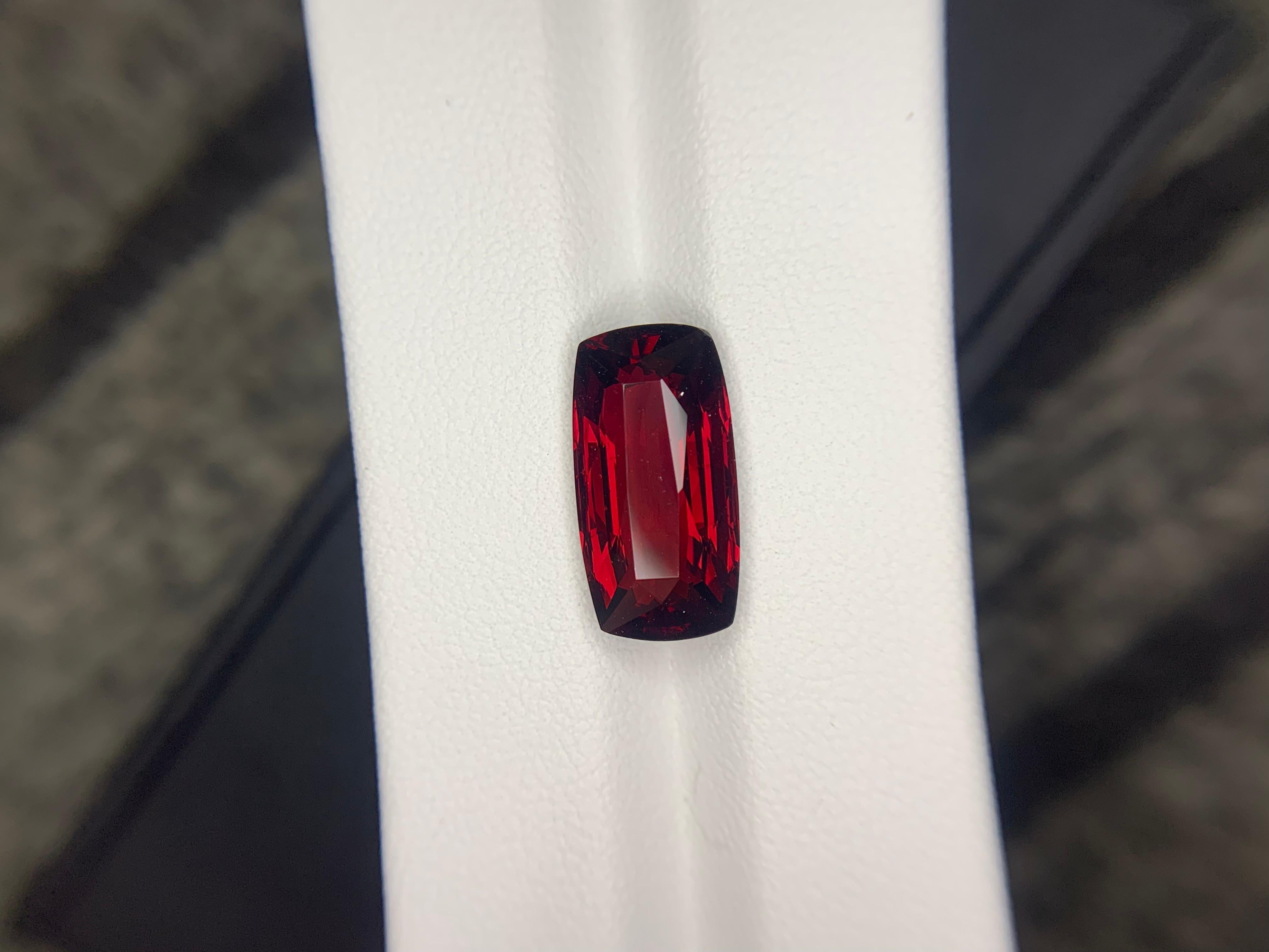 Loose Almandine Garnet 

Weight: 9.96 Carat 
Dimension: 16.98 x 8.83 x 6.53 Mm 
Couleur : Rouge vif 
Forme : Coussin 
Origine : Tanzanie 
Traitement : Aucun 
Certificat : Certificat AIG disponible 

Almandine is an iron aluminium garnet, of deep red